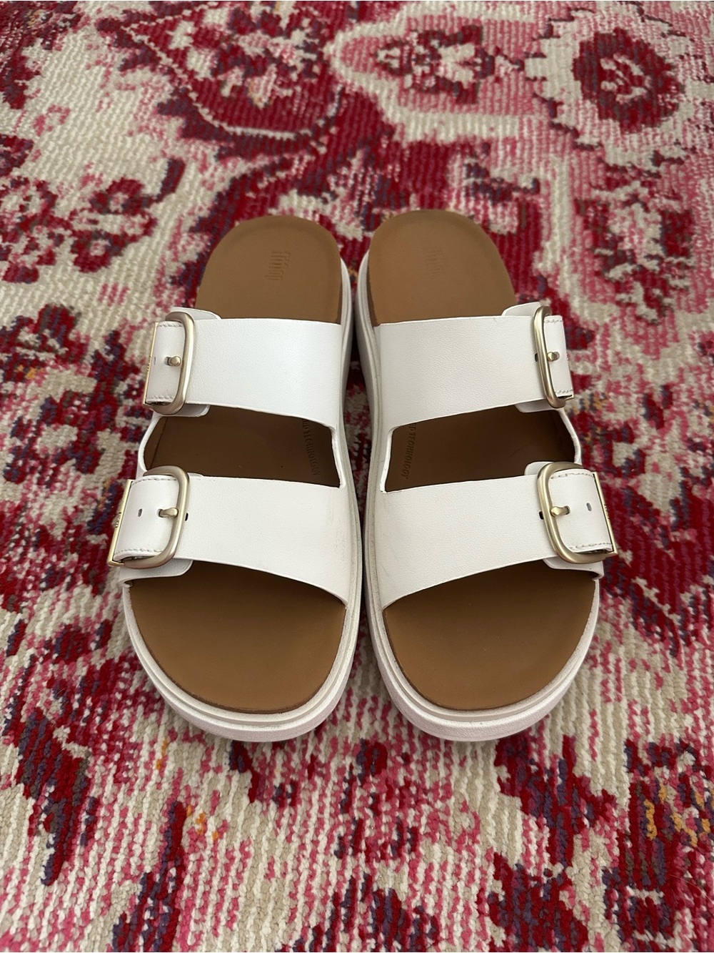 Fitflop White Double-Buckle Slide Sandals